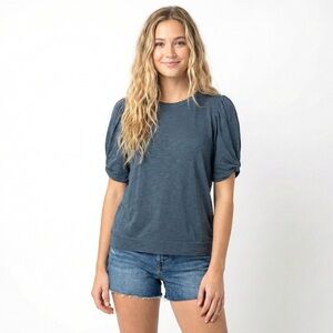 Anthropologie Maronie Blue Puff Twist Sleeve Shirt Medium NWOT Short Sleeve Knit